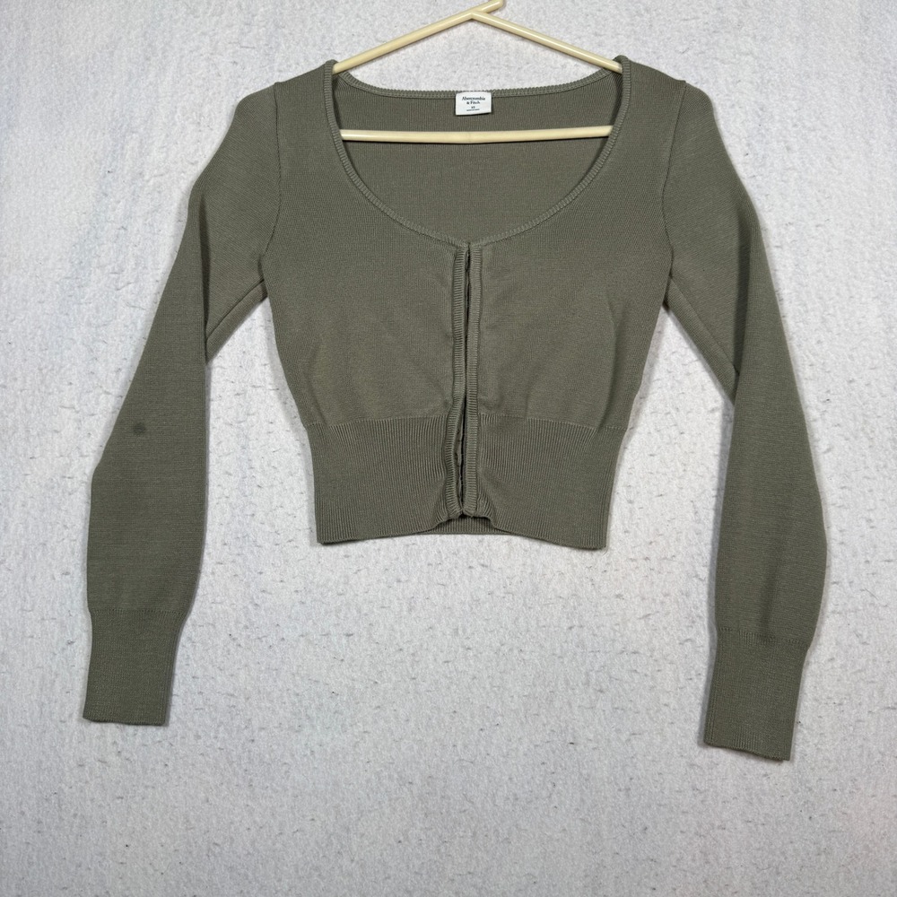 Abercrombie & Fitch Olive Green Hook and Eye Cropped Cardigan Sweater XS